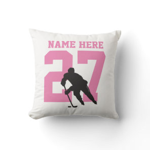 Personalized Custom Hockey Player Name Number Pink Throw Pillow