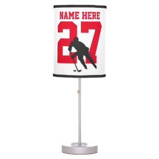 Personalized Custom Hockey Player Name Number Red Table Lamp