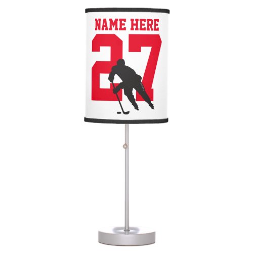 Personalized Custom Hockey Player Name Number Red Table Lamp