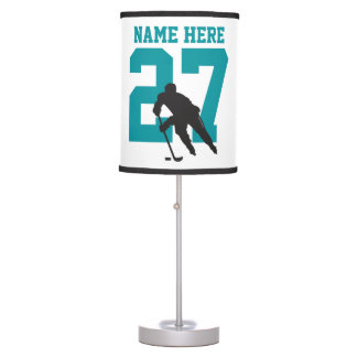 Personalized Custom Hockey Player Name Number Teal Table Lamp