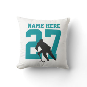 Personalized Custom Hockey Player Name Number Teal Throw Pillow