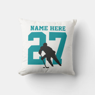 Personalized Custom Hockey Player Name Number Teal Throw Pillow