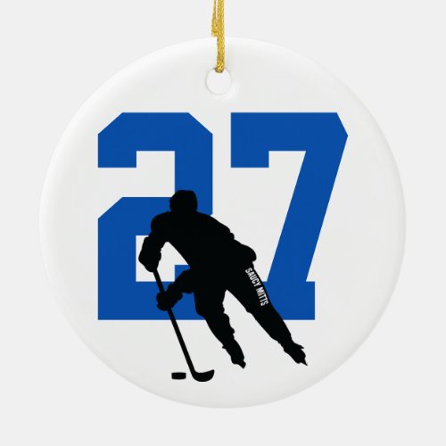 Personalized Custom Hockey Player Number Blue Ceramic Ornament