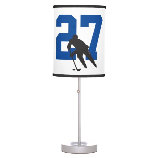 Personalized Custom Hockey Player Number Blue Table Lamp (Front)