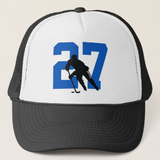 Personalized Custom Hockey Player Number Blue Trucker Hat
