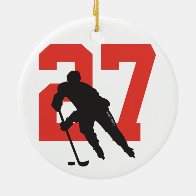 Personalized Custom Hockey Player Number Ceramic Ornament (Back)