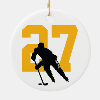 Personalized Custom Hockey Player Number Gold Ceramic Ornament