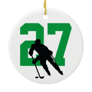 Personalized Custom Hockey Player Number Green Ceramic Ornament