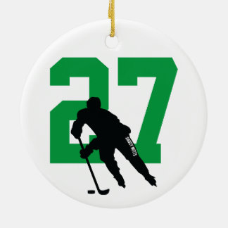 Personalized Custom Hockey Player Number Green Ceramic Ornament