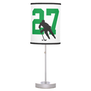 Personalized Custom Hockey Player Number Green Table Lamp