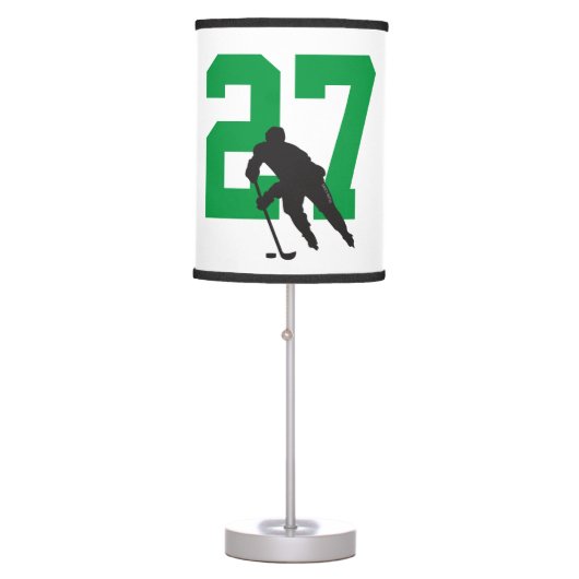 Personalized Custom Hockey Player Number Green Table Lamp (Front)