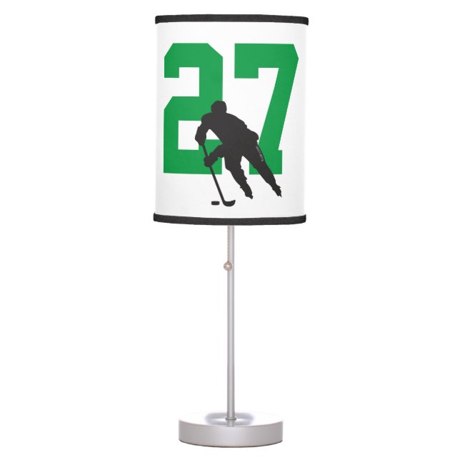 Personalized Custom Hockey Player Number Green Table Lamp (Front)