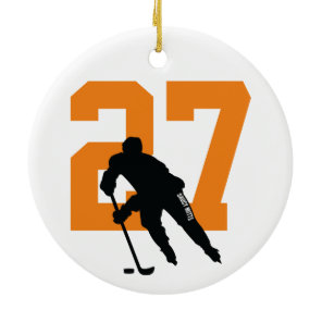 Personalized Custom Hockey Player Number Orange Ceramic Ornament