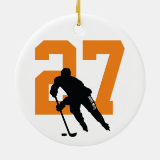 Personalized Custom Hockey Player Number Orange Ceramic Ornament