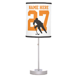 Personalized Custom Hockey Player Number Orange Table Lamp