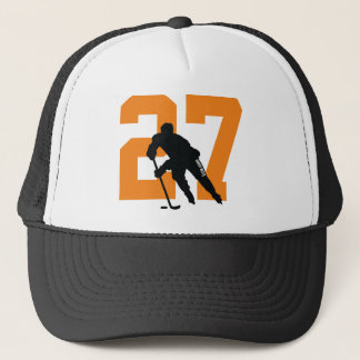 Personalized Custom Hockey Player Number Orange Trucker Hat
