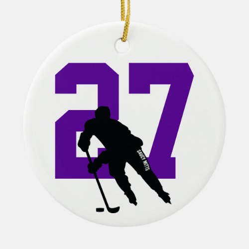 Personalized Custom Hockey Player Number Purple Ceramic Ornament