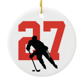 Personalized Custom Hockey Player Number Red Ceramic Ornament