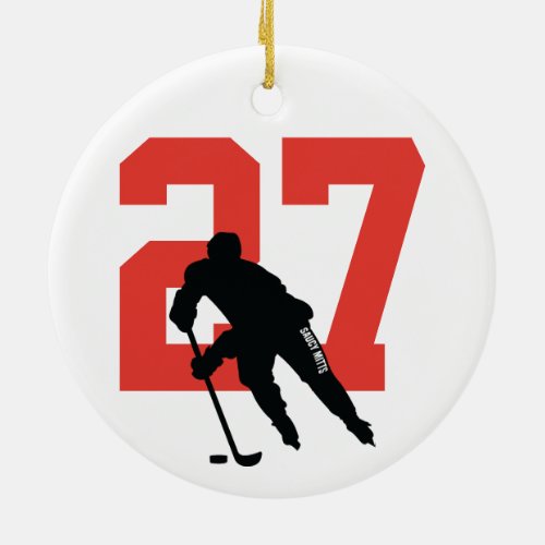 Personalized Custom Hockey Player Number Red Ceramic Ornament