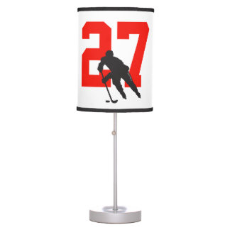 Personalized Custom Hockey Player Number Red Table Lamp