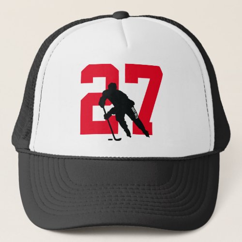 Personalized Custom Hockey Player Number Red Trucker Hat