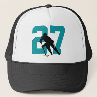 Personalized Custom Hockey Player Number Teal Trucker Hat
