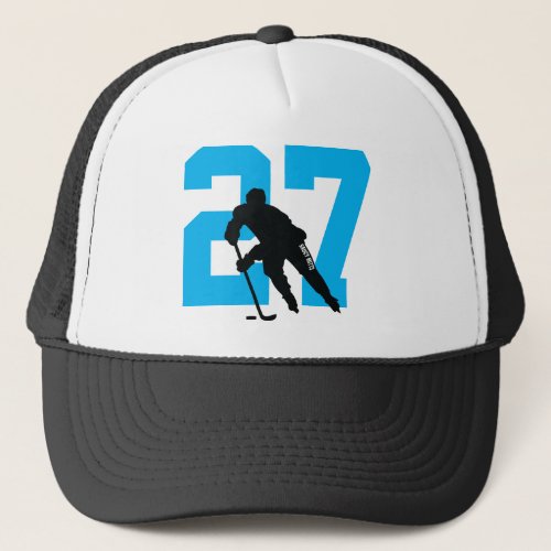 Personalized Custom Hockey Player Number Turquoise Trucker Hat
