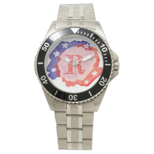 Personalized Custom Initial USA Patriotic Watch