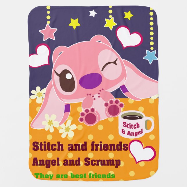 Personalized Custom Kids Stitch & Angel Baby Blanket (Front)