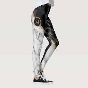Personalized Custom Letter Leggings Black White