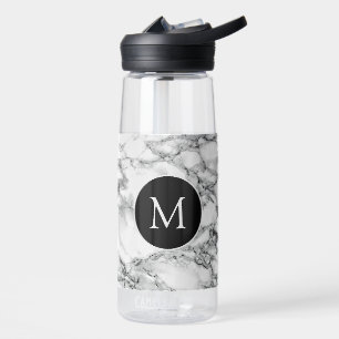 Personalized Custom Letter Monogram White Marble Water Bottle