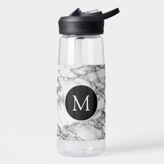 Personalized Custom Letter Monogram White Marble Water Bottle (Left)