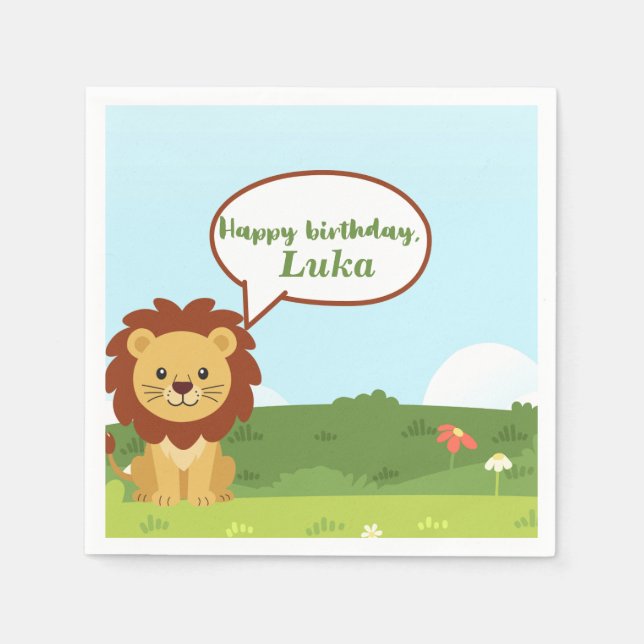 Personalized Custom Lion Birthday Napkins for Kids (Front)
