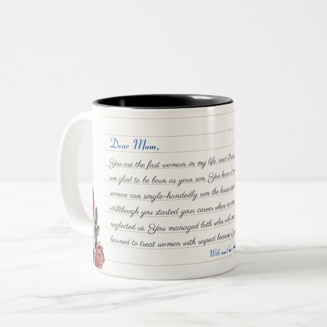 Personalized Custom Love Letter Handwritten Script Two-Tone Coffee Mug (Front Left)
