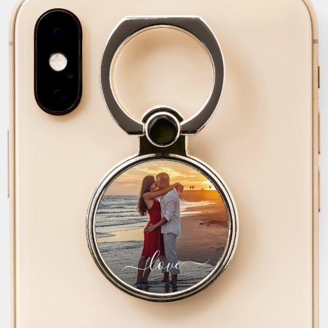 Personalized Custom Lovers Picture And Love Text Phone Ring Stand (Close Up)