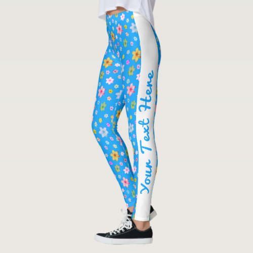 Personalized Custom Made Blue White Floral Pattern Leggings