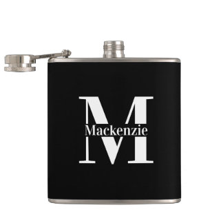 Personalized Custom Made Monogrammed Black Flask