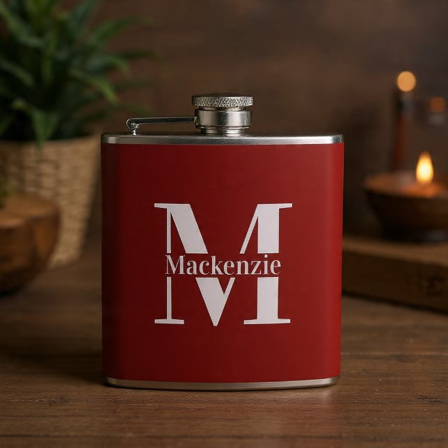 Personalized Custom Made Monogrammed Flask (Elegant Monogram Name Personalized Text Flask by Ricaso. Great gift idea. Custom monogrammed)