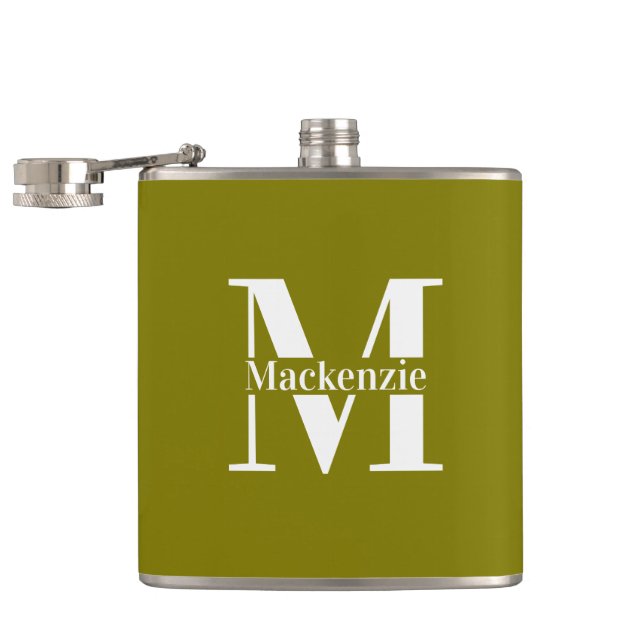 Personalized Custom Made Monogrammed Green Flask (Opened)
