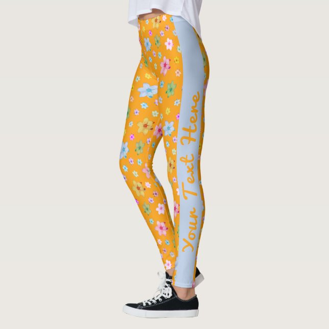 Personalized Custom Made Orange Floral Pattern Leggings (Left)