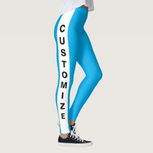Personalized Custom Made Stylish Chic Blue White Leggings