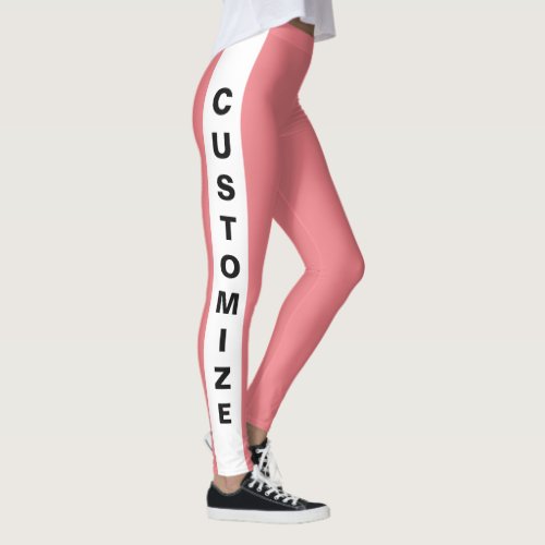 Personalized Custom Made Stylish Chic Pink White Leggings