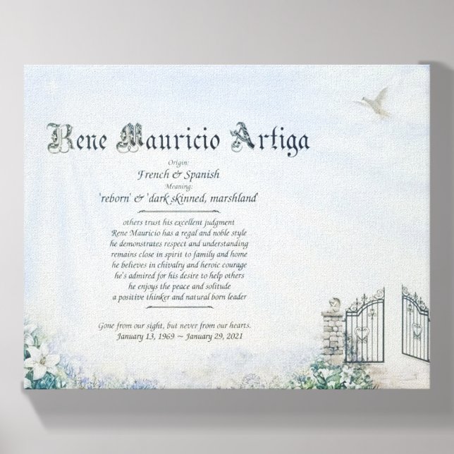 Personalized Custom Memorial Name Meaning Print Canvas Photo Tile (Front Set)