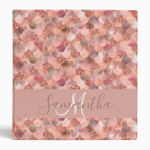 Personalized Custom Mermaid Rose Gold Scales 3 Ring Binder