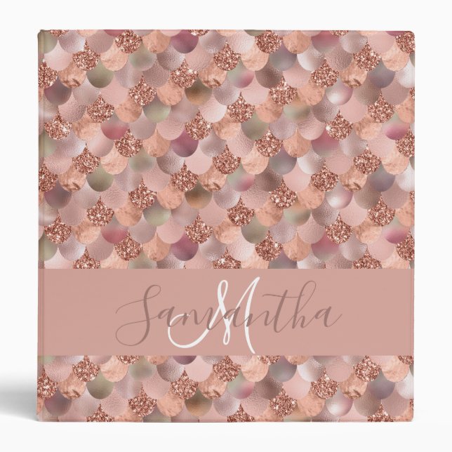 Personalized Custom Mermaid Rose Gold Scales 3 Ring Binder (Front)