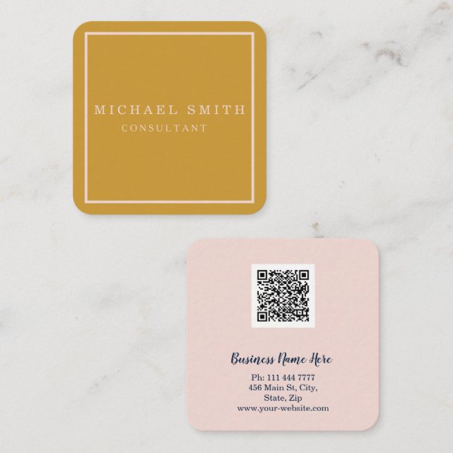 Personalized Custom Minimalist Modern QR Code Logo Square Business Card (Front/Back)