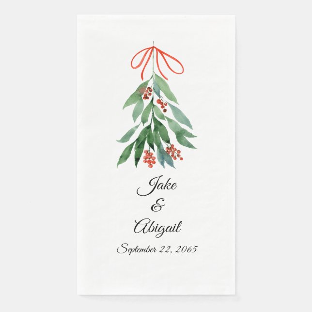 Personalized Custom Mistletoe Christmas  Paper Gue Guest Towels (Front)