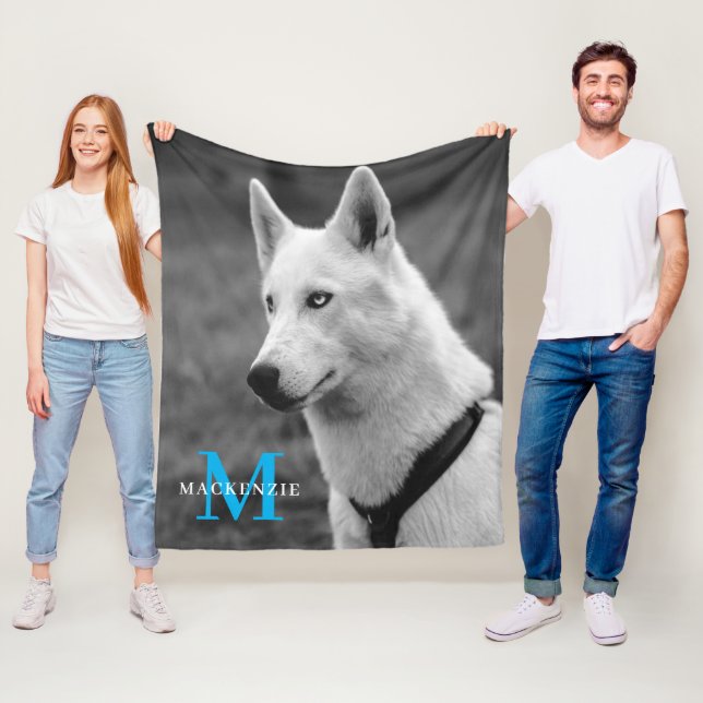 Personalized Custom Monogram Elegant Dog Pet Photo Fleece Blanket (In Situ)
