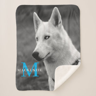 Personalized Custom Monogram Elegant Dog Pet Photo Sherpa Blanket