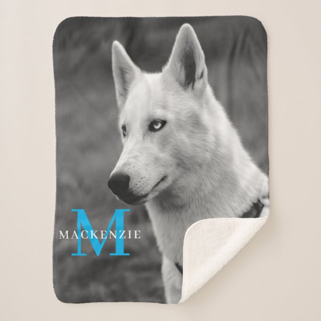 Personalized Custom Monogram Elegant Dog Pet Photo Sherpa Blanket (Front)